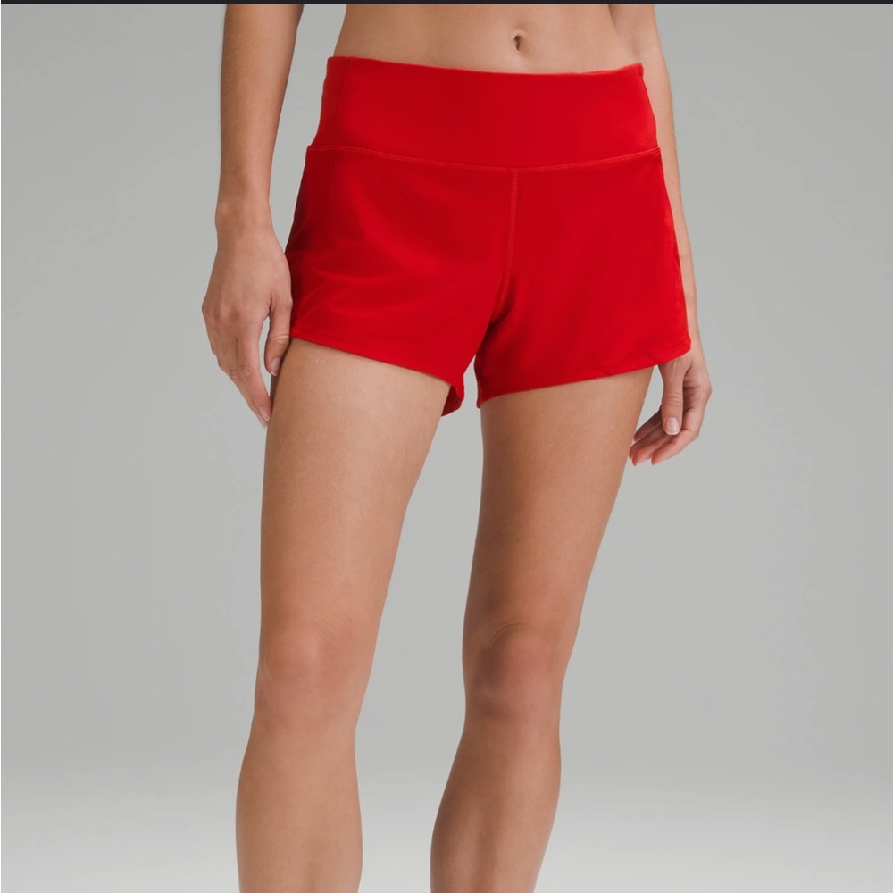 Red Lululemon Speedup Mid Rise Shorts 4”